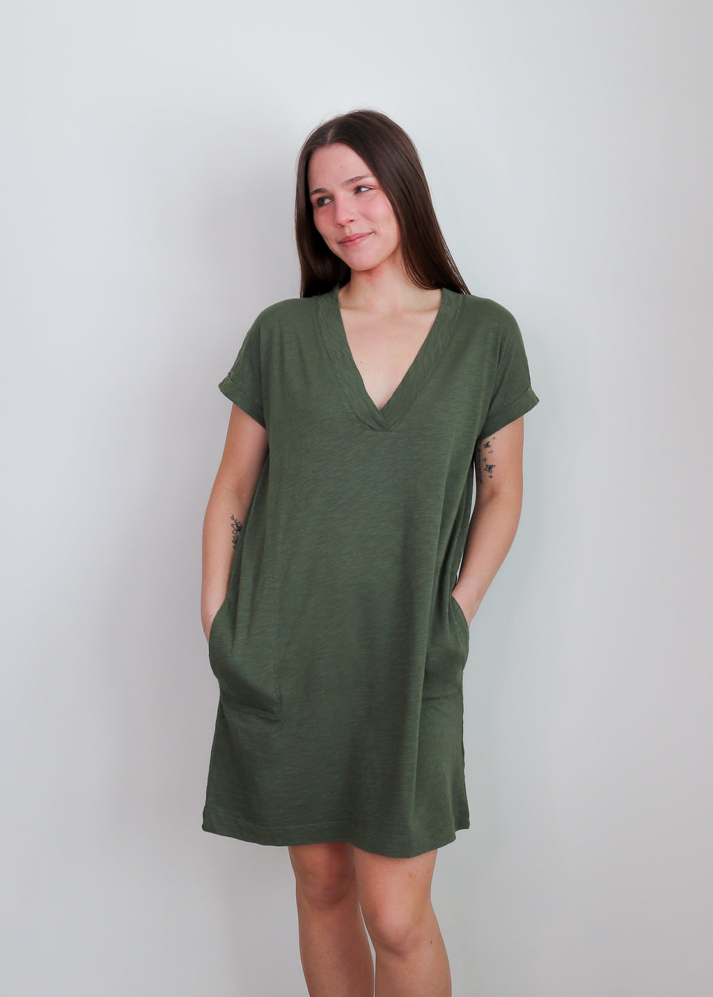 Dolman V-Neck Dress—Garden Green**FINAL SALE**