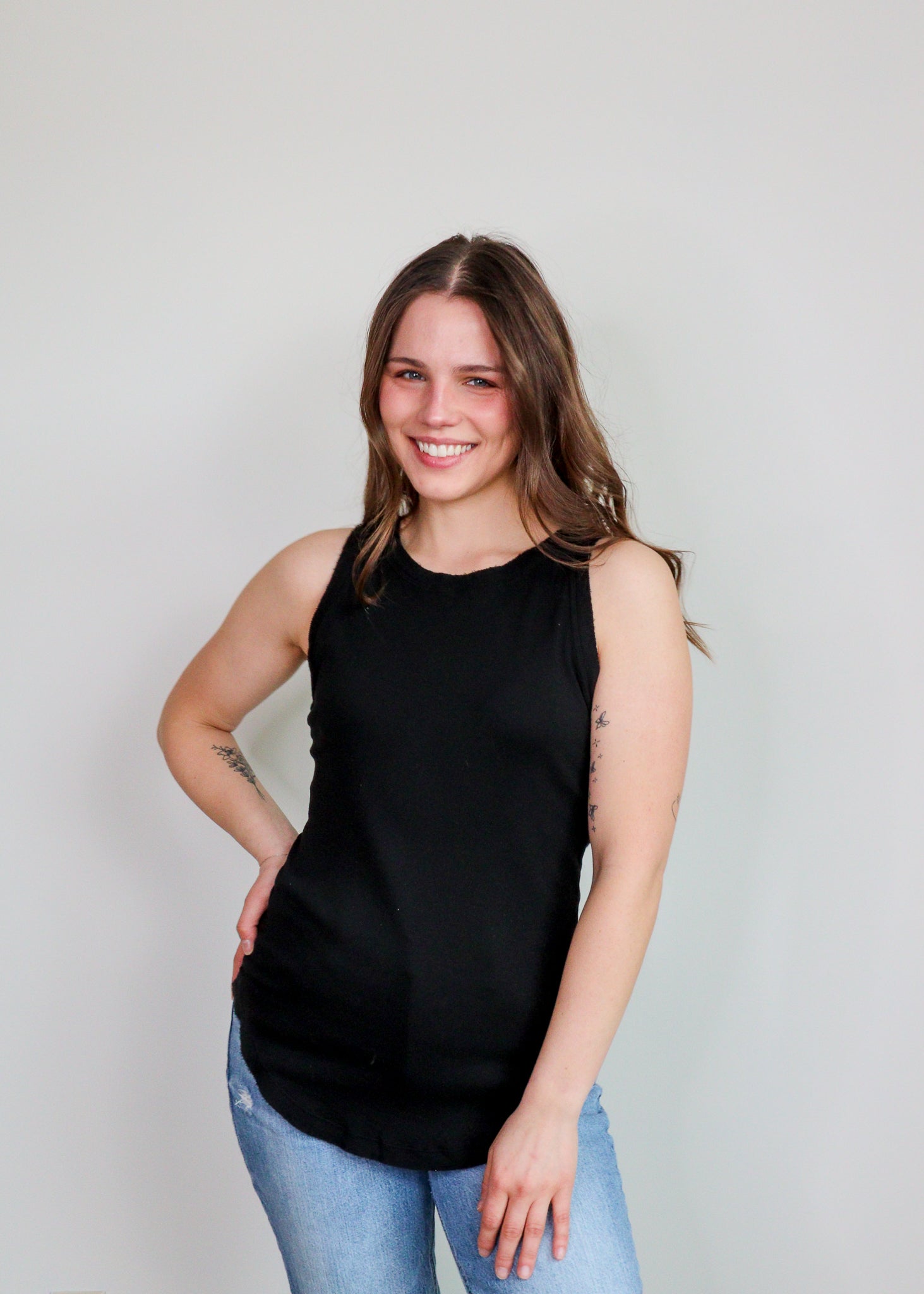 Lindsay Raw Hem Tank—Black