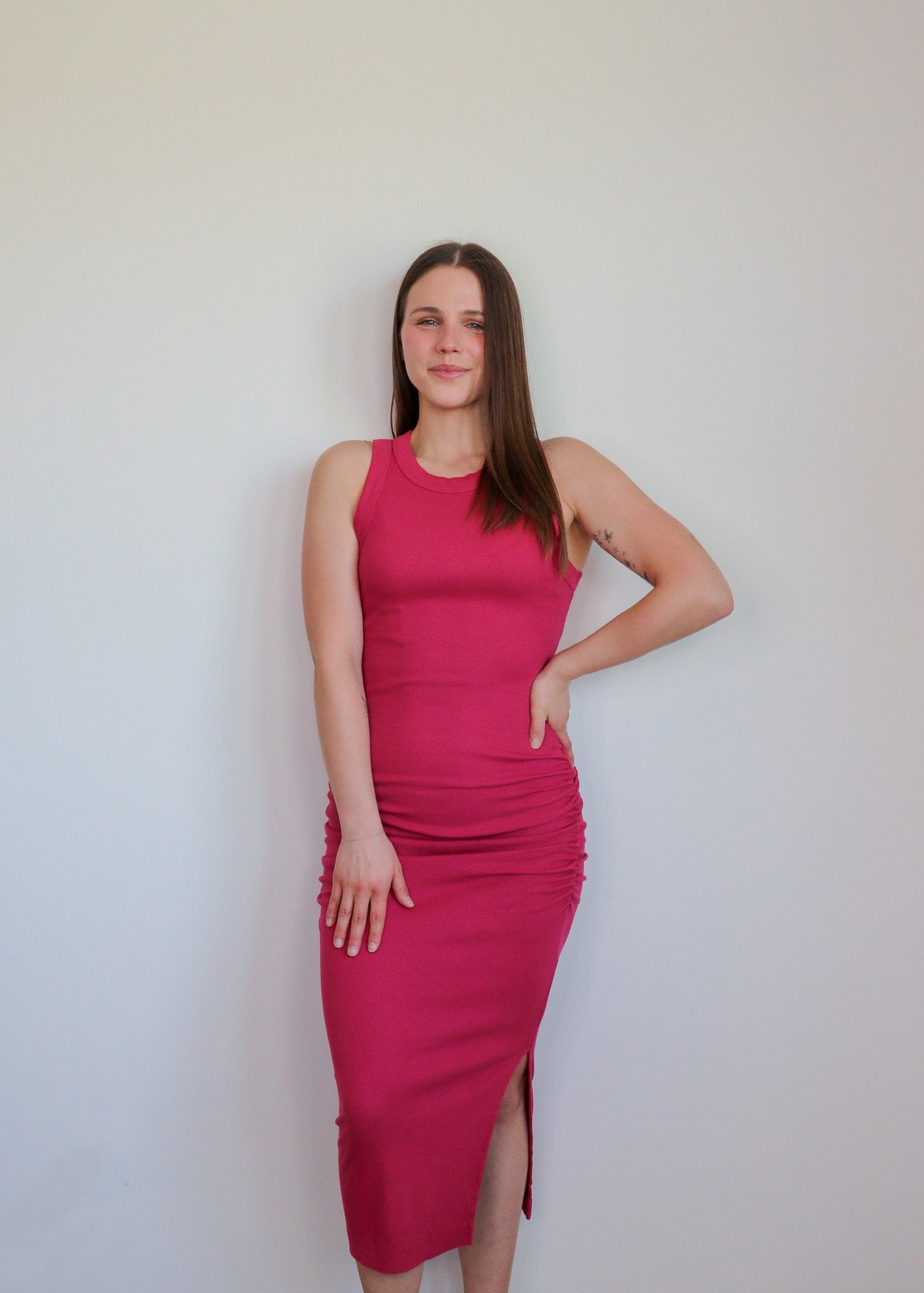 Wren Midi Dress With Slit—Sangria