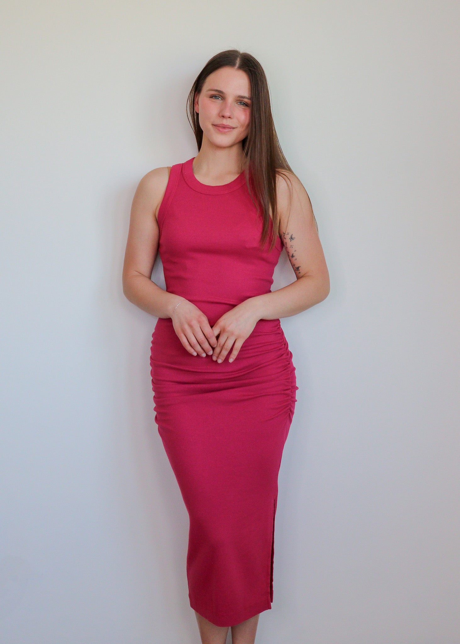 Wren Midi Dress With Slit—Sangria